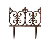 Bordure de Jardin Bordurette Grille Victorienne Motif Fleurs de Lys en Fonte Patinée Marron 1,5x26,3x27cm