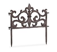 Bordure de jardin, lot de 3, fonte de fer, clôture jardin en métal, piquet plate-bande, antiquités, 27 x 27 cm, brun