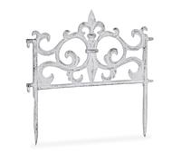Bordure de jardin, lot de 5, fonte de fer, clôture jardin en métal, piquet plate-bande, antiquités, 27 x 27 cm, blanc