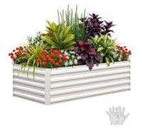 Bordure de jardin rectangulaire surélevée - Jardinière en métal - 240x120x60 cm, hauteur 60 cm, épaisseur 0,5 mm, galvanisée, résistante à la rouille, avec drainage, pour légumes et fleurs - Blanche