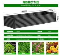 Bordure de jardin surélevée en métal galvanisé - Grande jardinière surélevée 366 x 122 x 61 cm - Sol ouvert - Tôle d'acier ondulée inoxydable - Assemblage rapide en 10 minutes - Noir