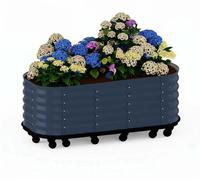 Bordure de jardin surélevée galvanisée - Jardinière métallique mobile - Acier galvanisé - Auto-arrosage - Montée sur roulettes - Intérieur/Extérieur - 195x60x50 cm - Gris