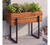 Bordure de jardin surélevée HWC-P85, bac de plantation pour fleurs/plantes, jardinière extérieure en métal, acacia et bois ®, dimensions : 68 x 80 x 30 cm, couleur : marron