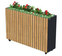 Bordure de jardin surélevée Zelsius, en acier galvanisé avec roulettes, dimensions 120 x 30 x 80 cm, couleur anthracite RAL 7016, imitation bois, bac de plantation