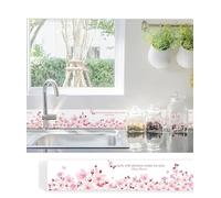 Bordure de papier peint Frise Murale Adhesive Bordure Papier Peint Frise Autocollante pour Cuisine Salle de Bains Chambre Décoration Murale Fleur de cerisier rose 12CM X 600CM
