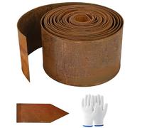 Bordure de pelouse en acier Corten de 10 m, 14 cm de haut x 0,6 mm | Bordure de pelouse flexible en métal pré-rouillé avec gants et plaques de raccordement, facile à installer pour parterres de