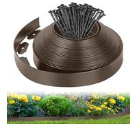 Bordure de Pelouse Flexible 10M x 5cm, Clôture de Jardin en Plastique avec 50 Piquets, Bordure de Délimitation pour Pelouse, Parterre, Allée de Patio, Marron