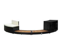 Bordure de spa en polyrotin noir avec bois d'acacia massif, 289 x 124 x 56 cm, mini canapé, matériau résistant aux intempéries, espace de rangement, pour piscine de jardin, jacuzzi, confort