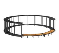 Bordure de spa noire avec espace de rangement et escalier en bois, poly rotin PE, cadre en acier revêtu par pulvérisation, 243 x 55 cm, résistant aux UV, pour piscine de jardin, jacuzzi, piscine hors