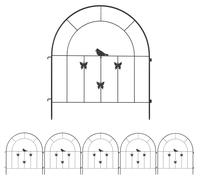 Bordure décorative pour jardin - Clôture connectable pour massifs de fleurs - Forme en arc - Fer forgé - Ornements représentant des oiseaux et des papillons - Noir