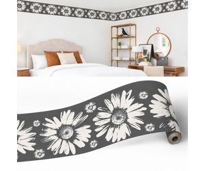 Bordure décorative pour murs, motif tournesols, gris et blanc, adhésive, 4,57 m x 17,78 cm