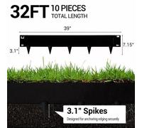 Bordure métallique pour jardin - Bordure de pelouse en acier galvanisé - Flexible et pliable - Pour les plates-bandes et les allées de jardin - 10 pièces de 100x18 cm, avec piquets de fixation et gant