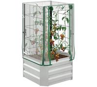 Bordure surélevée avec serre - 3 pièces - Avec treillis grimpant - Couvercle en plastique - 53 x 53 x 90 cm - Acier inoxydable - Argent/Vert