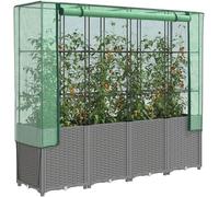 Bordure surélevée avec serre intégrée, aspect rotin, 160x40x153 cm, bac de plantation résistant aux intempéries avec structure en tuyaux d'acier, couvercle étanche, idéal pour les légumes, les herbes