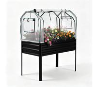 Bordure surélevée - Grande jardinière ovale en métal avec pieds et couvercle - Galvanisée - Tuyau d'arrosage intégré - Noir