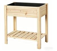 Bordure surélevée - Jardinière en bois - Avec étagère inférieure - Montée sur pieds - Avec film de protection pour les plantes - Résistante aux intempéries - 80 x 40 x 75 cm