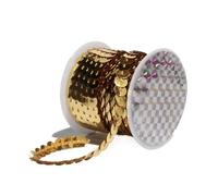 Bordure tressée à paillettes, Ruban à paillettes en PVC multicolore, 6mm x 5 mètres, garniture de couture for artisanat, sacs tissu, vêtement(Light Gold)