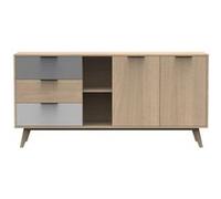 BORGH - Buffet 165cm 2 Portes 3 Tiroirs Scandinave Pin Massif Gris, Blanc et Effet Chêne - MARCKERIC Beige G
