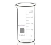 BorinGlass Gobelet en verre borosilicate avec bec verseur, 250 ml, gradué, haut gobelet de laboratoire