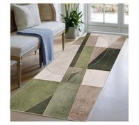 BORKOY Tapis Couloir Cuisine 50x80 cm Vert Beige Marron Geometrique Antidérapant Lavable Long Passage Devant Evier Paillasson Salon Chambre Buanderie Tapis d Entree Interieur Moderne