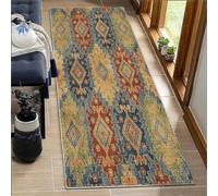 BORKOY Tapis Couloir Long Marron 120x400cm Style Rétro Lavable - Tapis de Cuisine Antidérapant Absorbant, Motifs Médallion, Intensif pour Passage/Salon, Microfibre Douce, Épaisseur Confortable