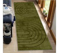 BORKOY Tapis Cuisine Vert Olive 70x120cm Devant Evier Tapis de Couloir Long Antiderapant Lavable Tapis Passage Moderne Absorbant Tapis Salon Polyester Doux Motif Abstrait pour Chambre/Cuisine/Entrée