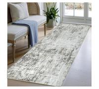 BORKOY Tapis de Passage Long 80x400 cm Gris Clair Moderne Abstrait, Tapis Cuisine Devant Evier Antidérapant Lavable Absorbant, Tapis Salle de Bain Doux pour Couloir Chambre Buanderie