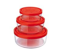 Bormioli 226017-S02 Gelo Box Storage Jar Transparent with Red Lid, 3 Pieces