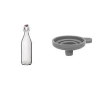 Bormioli 324Y - Bouteille Giara Transparente,1 litre & PARENCE.- Petit Entonnoir Pliable en Silicone pour le Transfert de Liquide/Oeillet pour être Accroché- Couleur aléatoire - 7x8cm