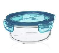 Bormioli 389111-MA2 Boite Alimentaire Frigoverre Evolution, 14x6,5cm, Couvercle, Verre, Transparent/Bleu, 14x14x6,5 cm