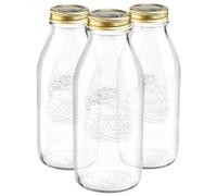 Bormioli Rocco 3X 1L Quattro Stagioni Bouteilles en Verre avec Couvercle à Vis - Clair Réutilisable Jus Eau Smoothies Boisson Réfrigérateur Conteneurs de Stockage