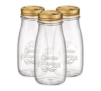 Bormioli Rocco 3X 400ml Quattro Stagioni Bouteilles en Verre avec Couvercle à Vis - Clair Réutilisable Jus Eau Smoothies Boisson Réfrigérateur Conteneurs de Stockage
