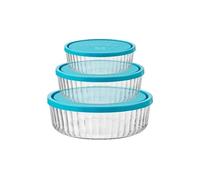 Bormioli Rocco Frigoverre Brilliante Lot de 3 récipients ronds en verre nervuré avec couvercles en silicone - Bols gigognes résistants aux rayures pour le rangement ou la préparation - 432,3 g, 864,7