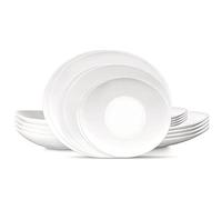 Bormioli Rocco Prometeo Service de table 18 pièces pour 6 personnes, verre opale trempé, blanc propre, design incurvé avec textures extérieures, passe au lave-vaisselle et au micro-ondes.
