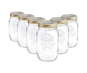 Bormioli Rocco Quattro Stagioni Mason Jars - Cuisine Traditionnelle avec Canister Alimentaire vis Couvercle supérieur - 1,5 litres - Lot de 6