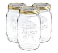 Bormioli Rocco Quattro Stagioni Verre Jars Stockage - Cuisine Traditionnelle avec Canister Alimentaire vis Couvercle supérieur - 1 Litre - Lot de 3