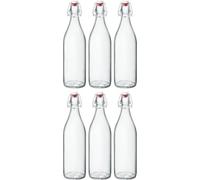 BORMIOLI Verre Bouteilles avec bouchon 'giara' 6 pièces - Volume : 1000 Ml - Hauteur totale XX | Parfait pour huiles anzusetzten, schnäppse à blonds ou pour servir de l'eau, jus de fruits et de vins