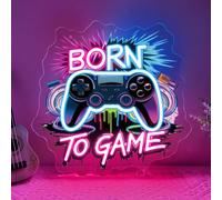Born To Game Enseigne Néon,Manette De Jeu Panneau LED Décoration Murale Pour Salle De Jeux Chambre D'Adolescent Man Cave Et Bar,Colorée Lumière Néon Cadeau Pour Joueurs,Alimenté Par USB (13.4"*13")