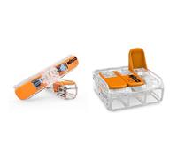 Borne à levier WAGO pour tous types de conducteur - 2 x 4 mm² en ligne - 60 pièces - 221-2411 & 221-413 Borne de connexion 3 fils 0,2 à 4 mm² avec levier de commande