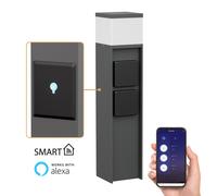 ledscom.de Borne d'éclairage PODEL pour l'extérieur, IP44, Smart Home, WLAN, Alexa, 39 cm, anthracite, 1x G9 max. 10W, 2 prises de courant