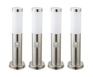 Borne E27 lampadaire jardin smart home lumière extérieure détecteur de mouvement, App-commande vocale minuterie dimmable CCT, IP44 1x LED RGB 10W 806Lm 2700-6400K, DxH 7.6x45cm, lot de 4