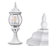 Borne extérieure Lentua, potelet vintage en aluminium moulé blanc de 50 cm de haut, luminaire de jardin pour une ampoule E27, ampoule(s) non incluse(s), IP44