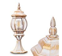 Borne extérieure Lentua, potelet vintage en aluminium moulé blanc/or de 50 cm de haut, luminaire de jardin pour une ampoule E27, ampoule(s) non incluse(s), IP44