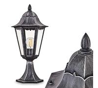 Borne extérieure Lignac, potelet vintage en aluminium moulé noir/argenté et verres transparents de 47 cm de haut, luminaire pour une ampoule E27, ampoule(s) non incluse(s), IP44