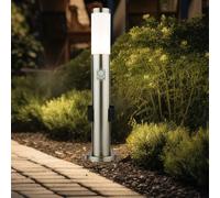 Lampadaire avec détecteur de mouvement, lampe d'extérieur en acier inoxydable avec douilles, opale argentée, douille E27, H 60 cm