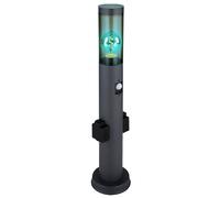Borne lumineuse avec détecteur de mouvement Lampe d'extérieur avec prises Lampadaire extérieur, fumée anthracite, télécommande dimmable, 1x LED RGB 8,5W 806Lm, DxH 7,6x60 cm