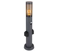 Borne lumineuse avec prise et prise détecteur de mouvement colonne jardin avec lumière, acier inoxydable anthracite, fumée plastique, 1x E27, DxH 7,6x60 cm