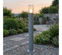 Borne lumineuse extérieure grise 80 cm, fonte d'aluminium, E27, IP44 | H 80 cm, Ø 8,9 cm, socle Ø 13,5 cm, 1x E27 max. 60 W, fonte d'aluminium, diffuseur plastique, IP44, 230 V, sans ampoule