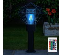 Lampe d'extérieur lampadaire lampe de chemin lampe de terrasse lampe de jardin, acier inoxydable métal noir, télécommande dimmable, LED RVB 8,5W 806Lm blanc chaud, L 22,5 cm