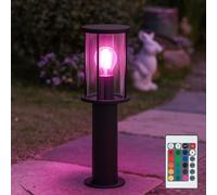 Lampadaire Jardin Lampadaire d'allée Lampe extérieure, télécommande dimmable changeur de couleur IP54, abat-jour en verre fumé inox mat, 1x LED 8,5W 806Lm blanc chaud, DxH 14,3x45 cm